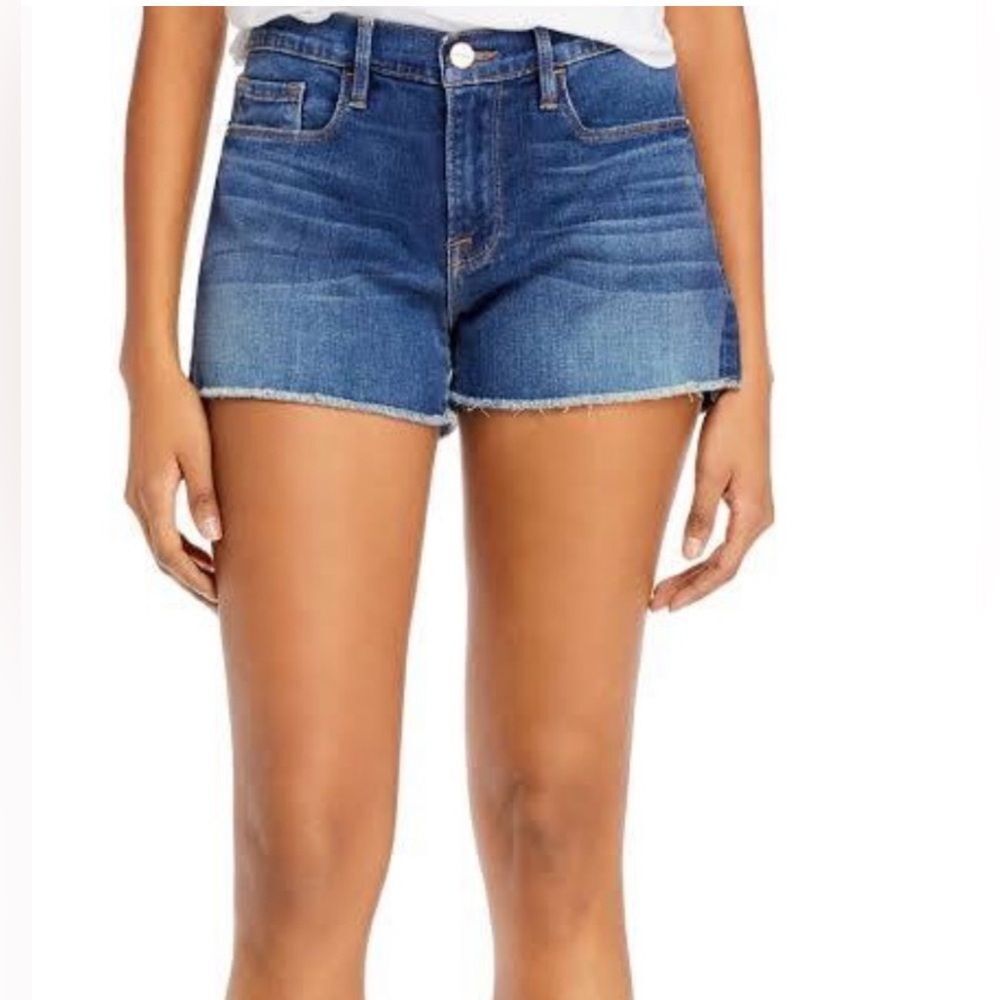 FRAME Le Cutoff Medium Wash High Waist Denim Shorts Size 26